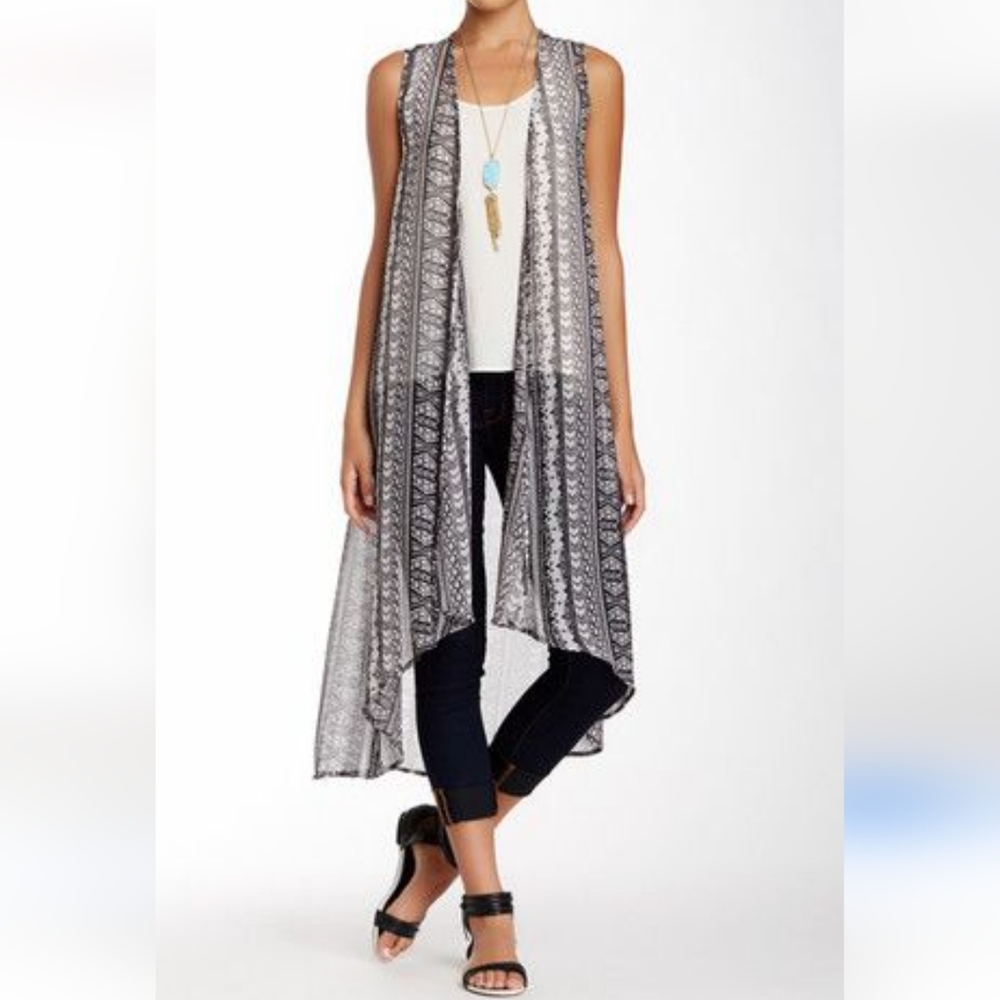 Steve Madden Vest Kimono Women's OS Black Artsy Bobo Retro 90s Beach Vacation